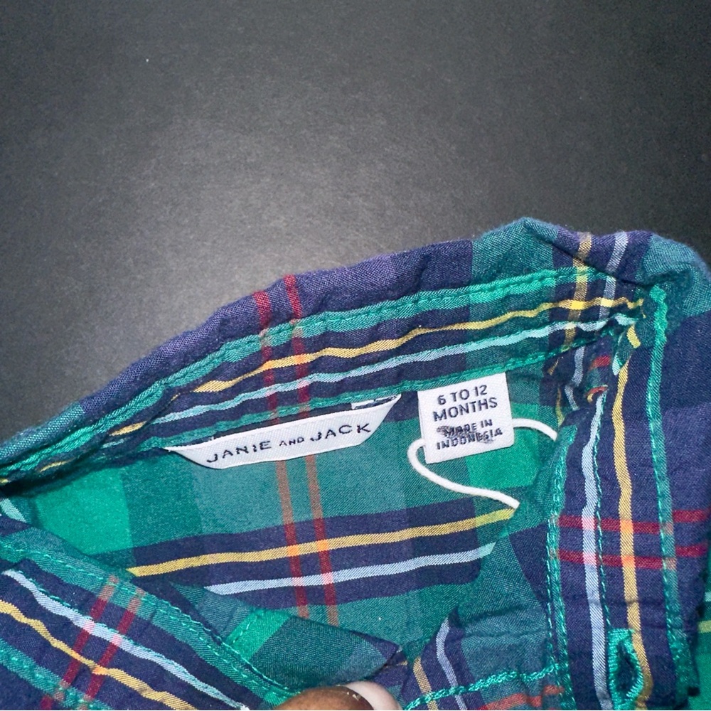 Janie and Jack Blue and Green Plaid Button Down Shirt - Picture 3 of 4